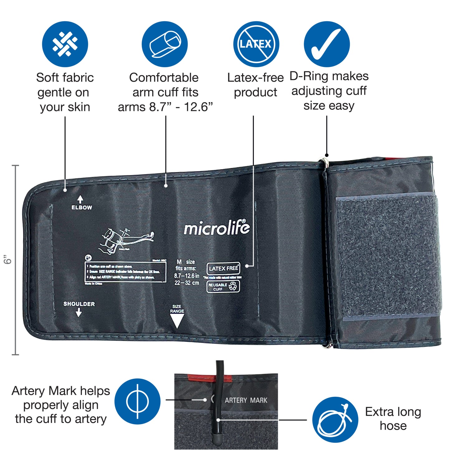 Medium Blood Pressure Cuff, Fits Upper Arms 8.7”-12.6″