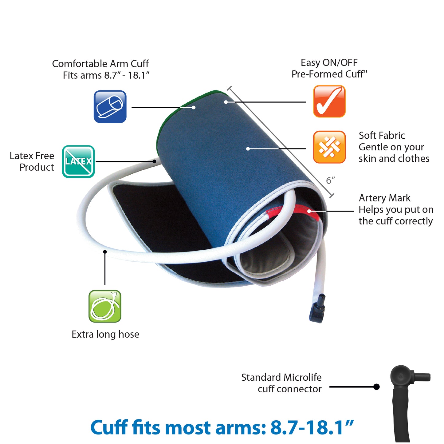 SureFit+ Blood Pressure Cuff, Fits Arms 8.7”-18.1″