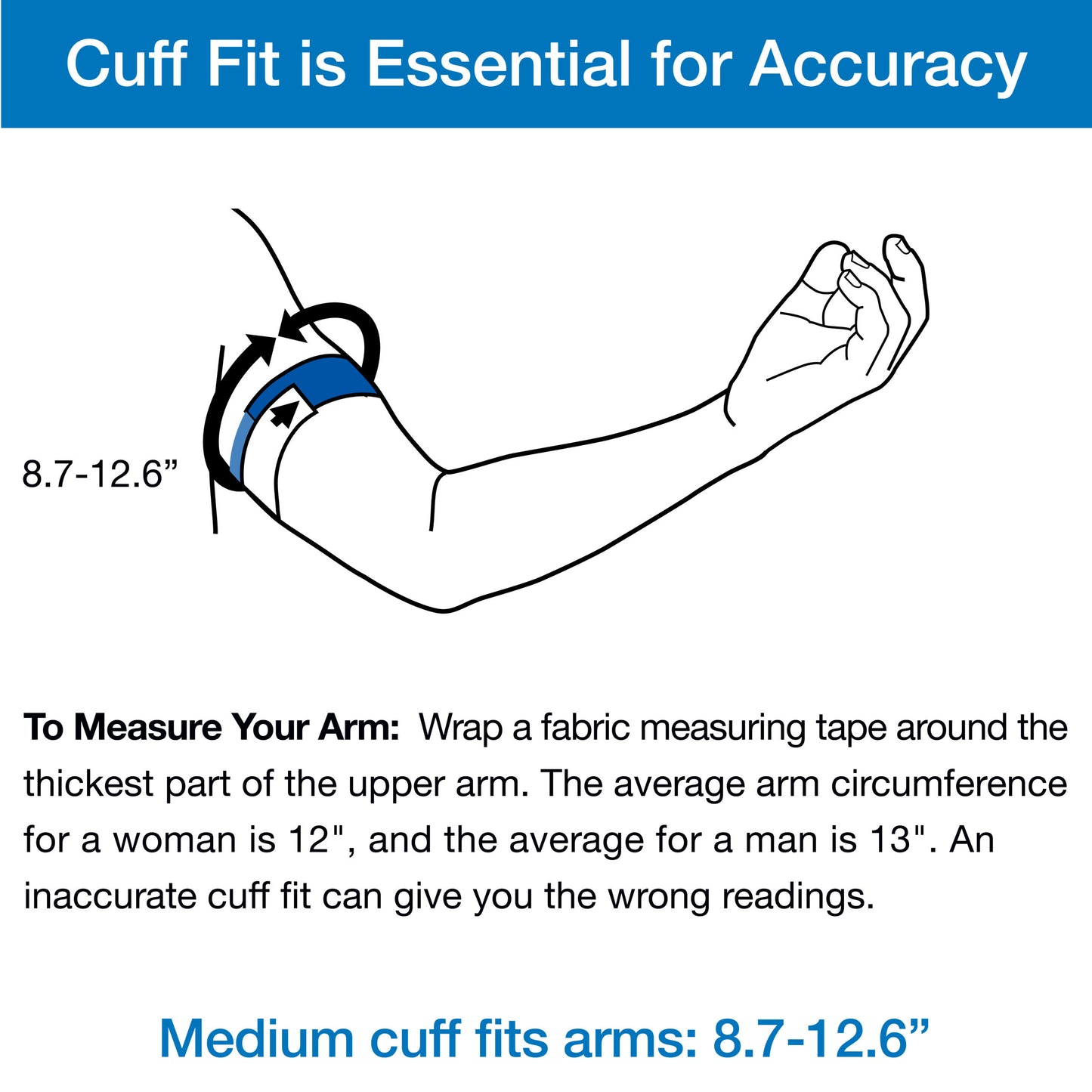 Medium Blood Pressure Cuff, Fits Upper Arms 8.7”-12.6″