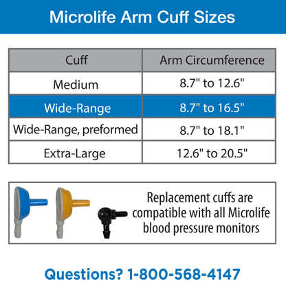 Wide-Range Blood Pressure Cuff, Fits Upper Arms 8.7”-16.5″