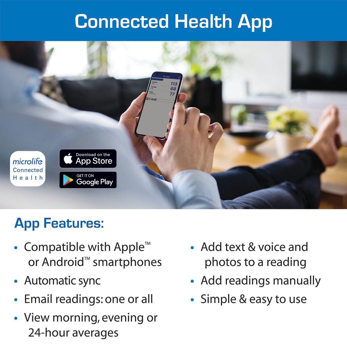 Premium Bluetooth Illuminated Touch Screen Blood Pressure Monitor